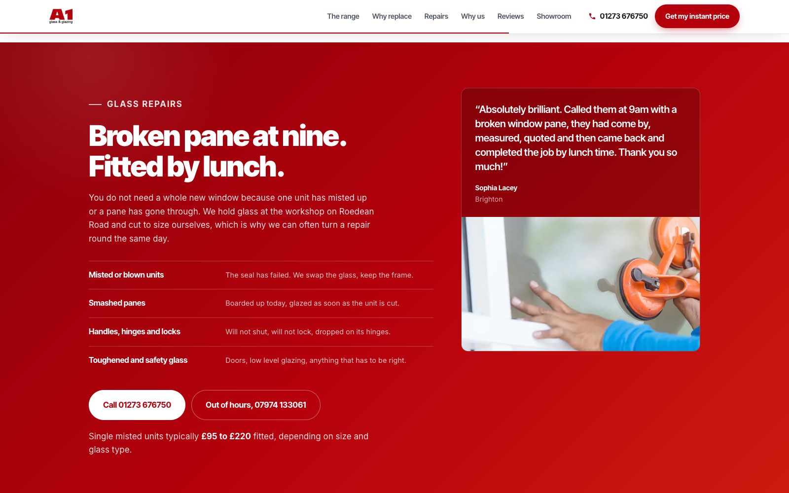 A1 Glass & Glazing Repairs page