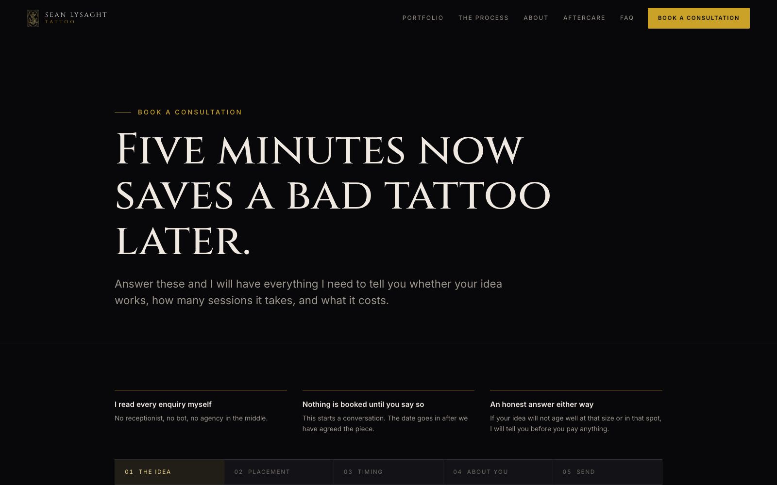 Sean Lysaght Tattoo Booking page